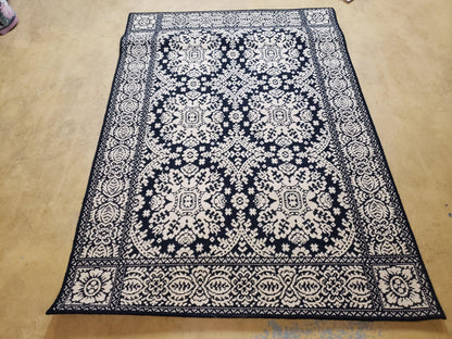 4x6 Power-Loomed Rug Dark Navy Blue & Ivory Oriental Carpet Nice