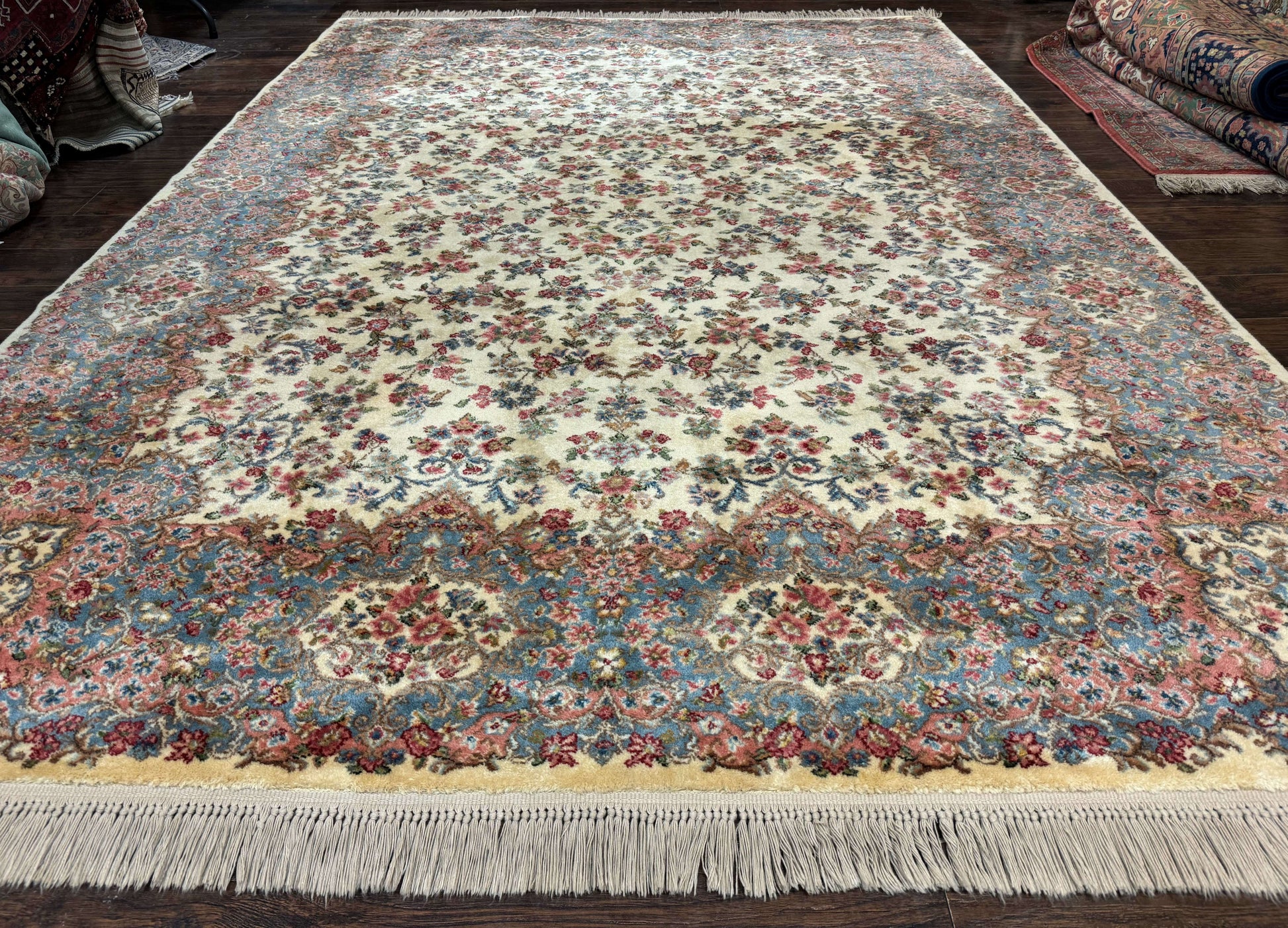 8.8 x 12 Karastan Rug #788 Ivory Kirman, Wool Vintage Original 700 Series - Nuvé