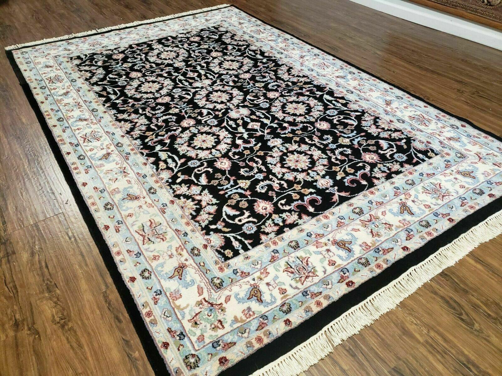 6' X 9' Handmade Indian Agra Wool Rug Carpet Vegetable Dyes Black - Nuvé