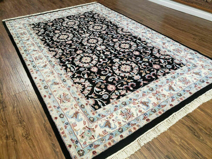 6' X 9' Handmade Indian Agra Wool Rug Carpet Vegetable Dyes Black - Nuvé
