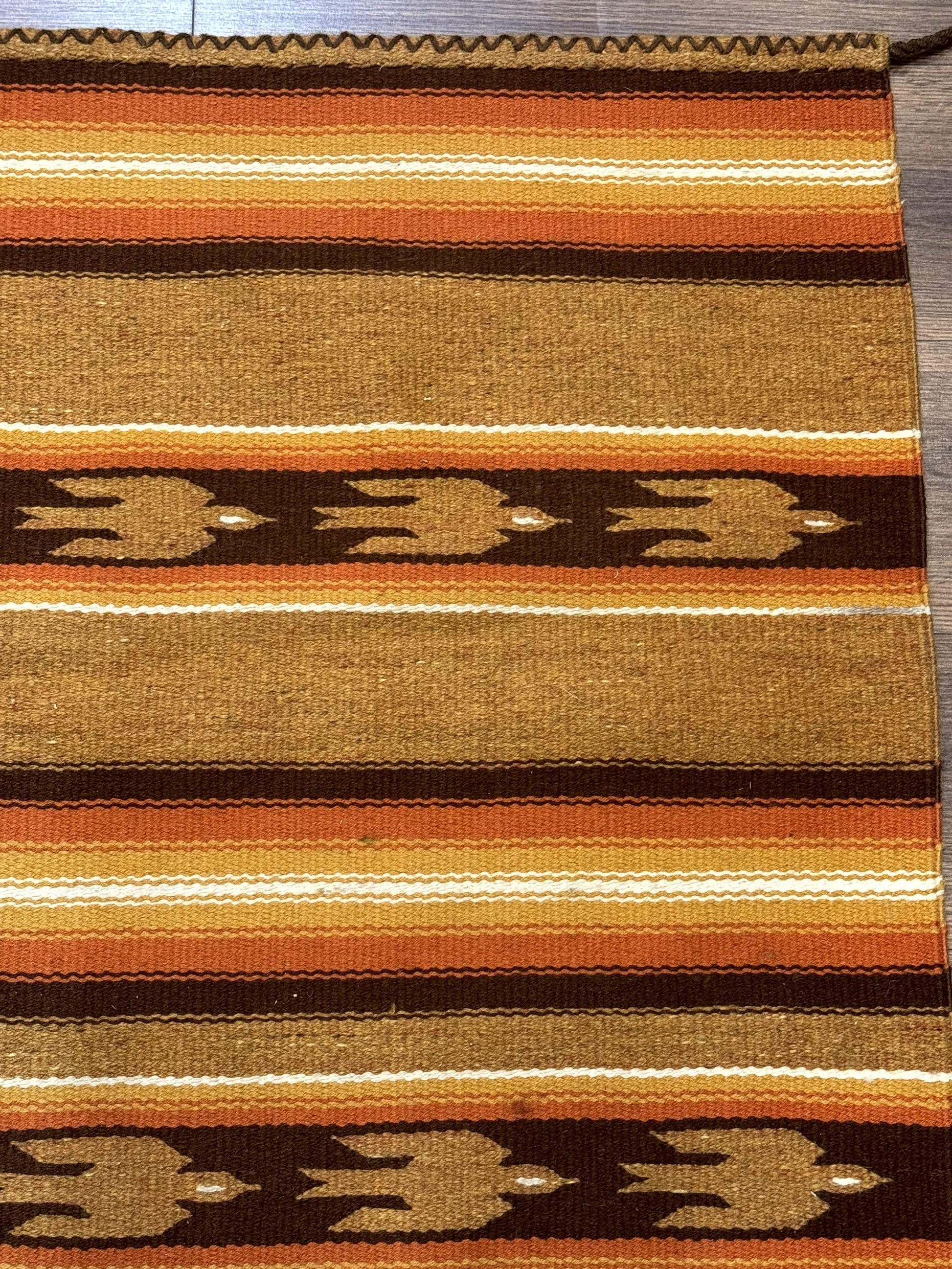 South American Rug Blanket 2.7 x 5.6, Wool, Handmade, Navajo Design, Orange Brown - Nuvé