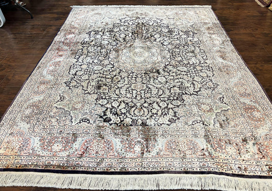 Silk Indian Kashmiri Rug 8x10, Floral Medallion, Indo Persian Carpet, Handmade Vintage Silk Rug - Nuvé