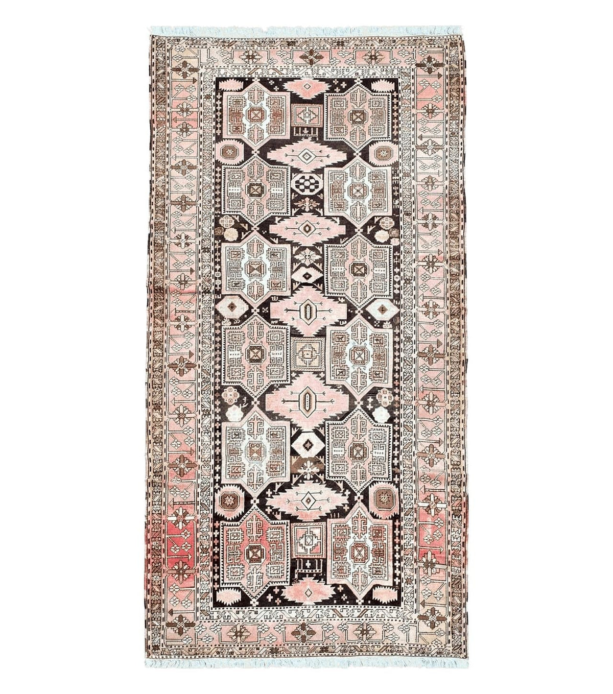 Antique Caucasian Rug 5' 5" x 10' 9", Shirvan Carpet, Wide Oriental Corridor Runner, Quality Handmade Hand-Knotted Wool Rug, Pale Pink Black