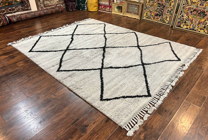Modern Shag Rug 8x10, Gray and Black, Wool and Cotton, Lulu and Georgia, Handmade Indian Shag Rug