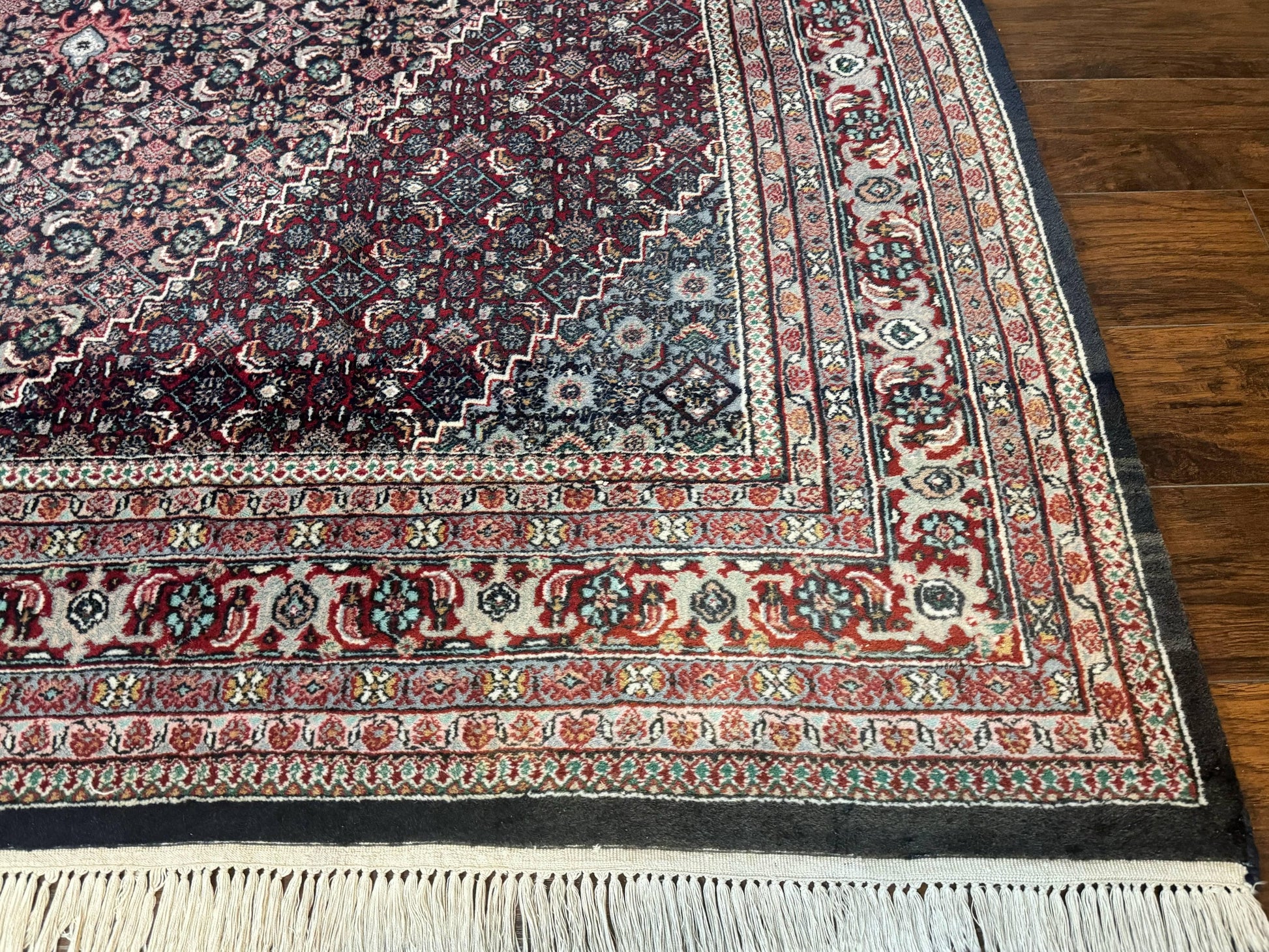 Indo Persian Bidjar Rug 8x11, Herati Mahi Pattern, Red Navy Blue, Handmade Vintage Wool Carpet - Nuvé