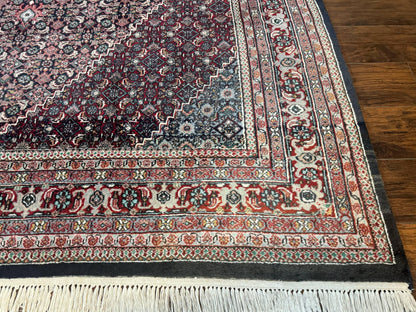 Indo Persian Bidjar Rug 8x11, Herati Mahi Pattern, Red Navy Blue, Handmade Vintage Wool Carpet - Nuvé