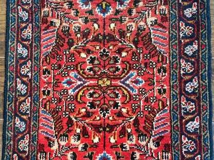 Small Antique Persian Tribal Rug 2x3, Red, Floral, Handmade, Hamadan Rug - Nuvé