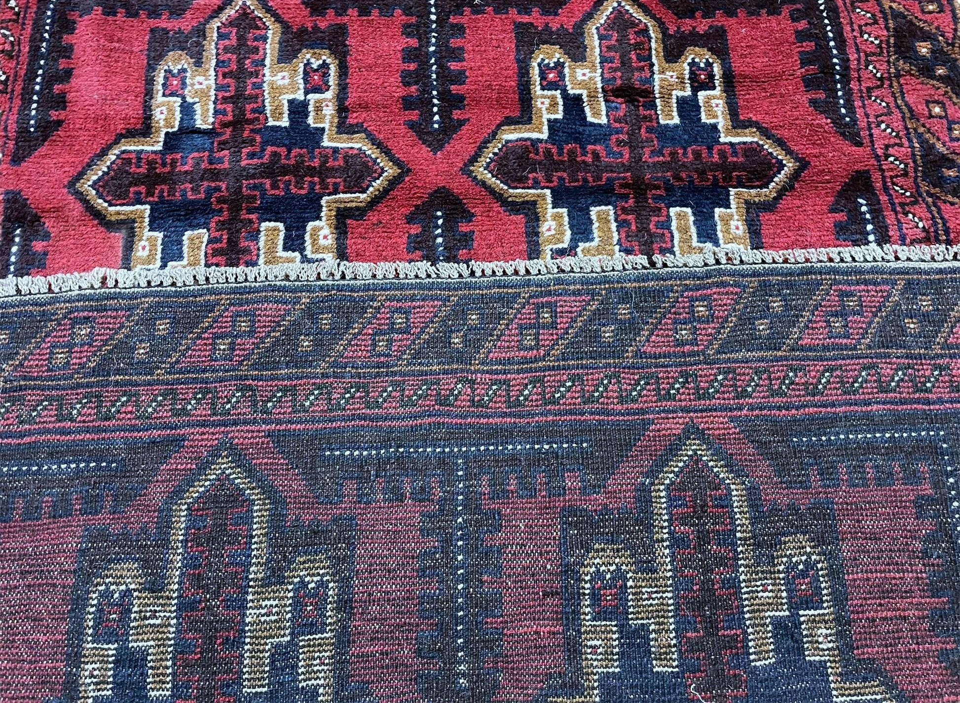 3X5 Vintage Handmade Tribal Wool Rug Balouchi Rug Afghan Rug Red Beige Blue Nice - Nuvé