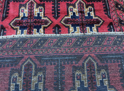 3X5 Vintage Handmade Tribal Wool Rug Balouchi Rug Afghan Rug Red Beige Blue Nice