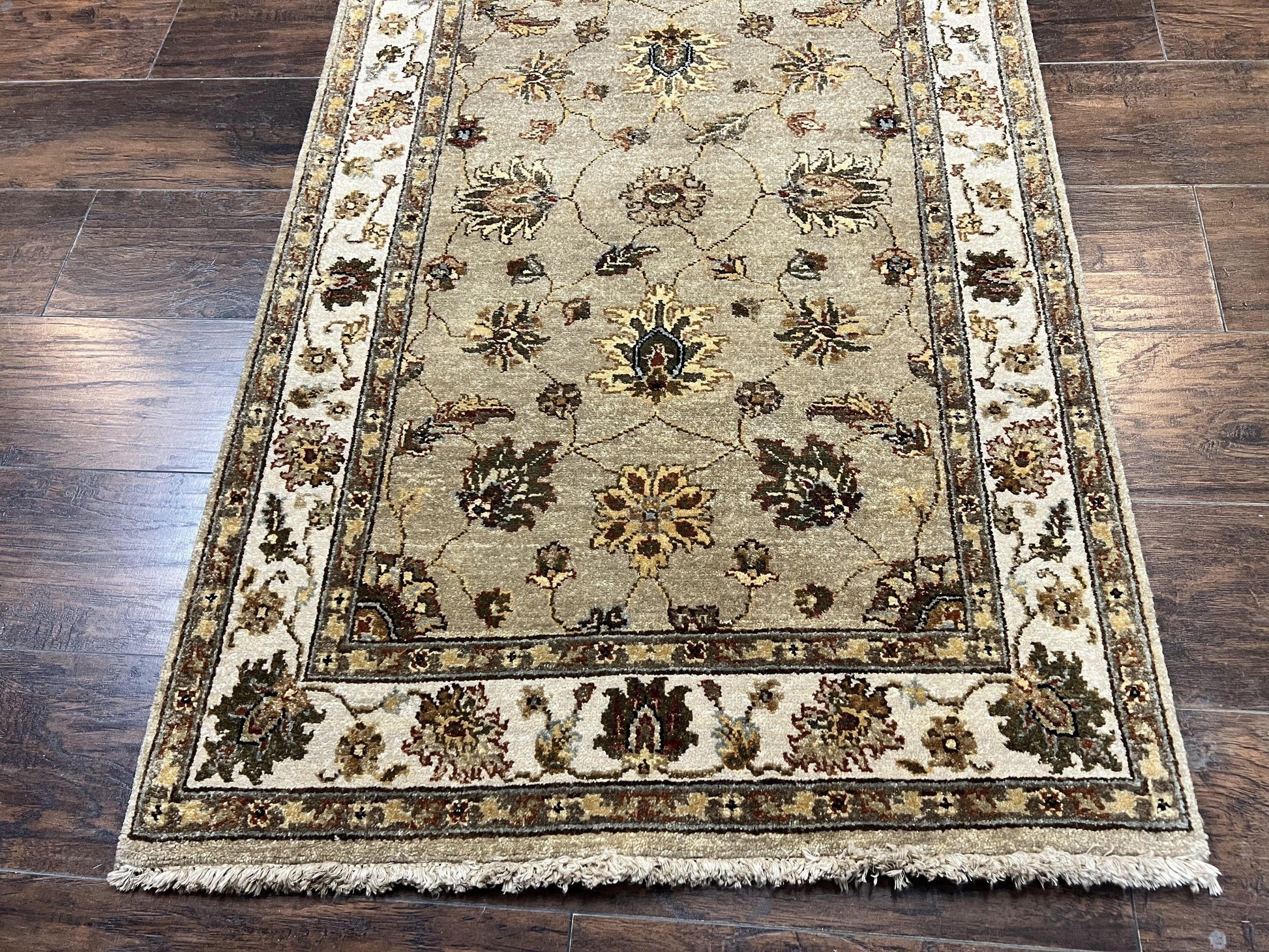 Peshawar Runner Rug 3 x 20, Wool Hand Knotted Vintage Pakistani Carpet, Olive Green & Ivory, Extra Long 20ft Hallway Runner, Floral - Nuvé
