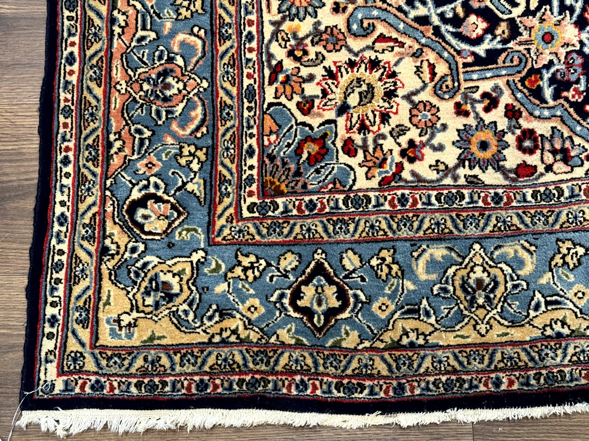 Persian Qum Rug 5x7 in Navy Light Blue and Ivory, Wool wilh Silk Highlights, 225 KPSI - Nuvé