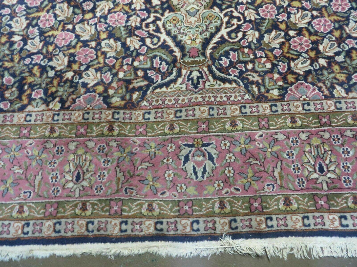 Turkish Sivas Rug 7x11, Navy Blue & Pink, Millifluer Floral Wool Carpet, Vintage - Nuvé
