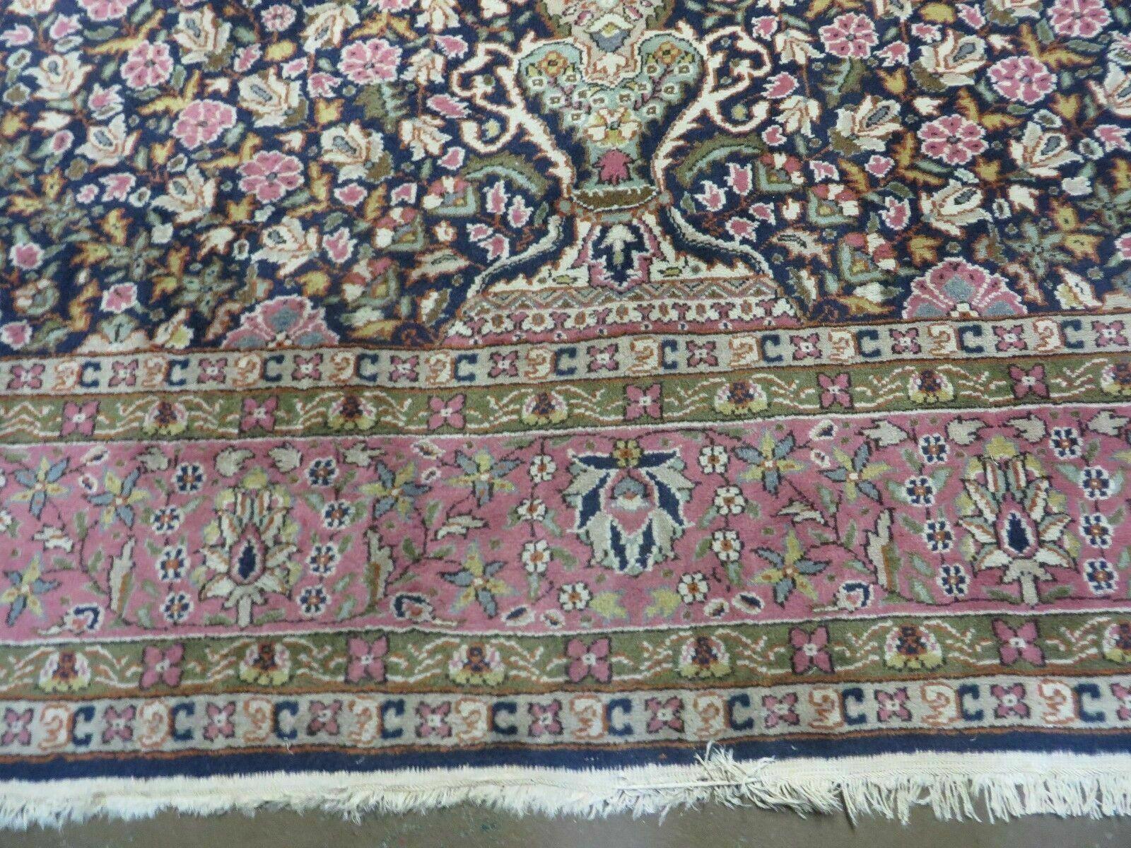 Turkish Sivas Rug 7x11, Navy Blue & Pink, Millifluer Floral Wool Carpet, Vintage - Nuvé