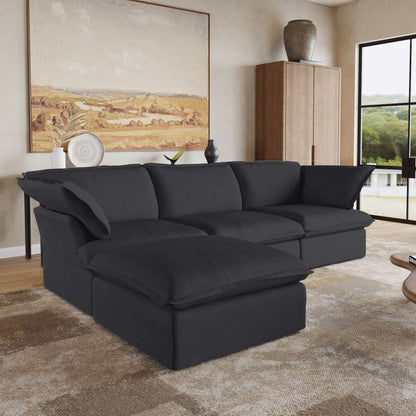 Sabi Modular Boucle Cloud Sofa - Obsidian Black - 3-Seater Sectional Sofa with Ottoman - Nuvé