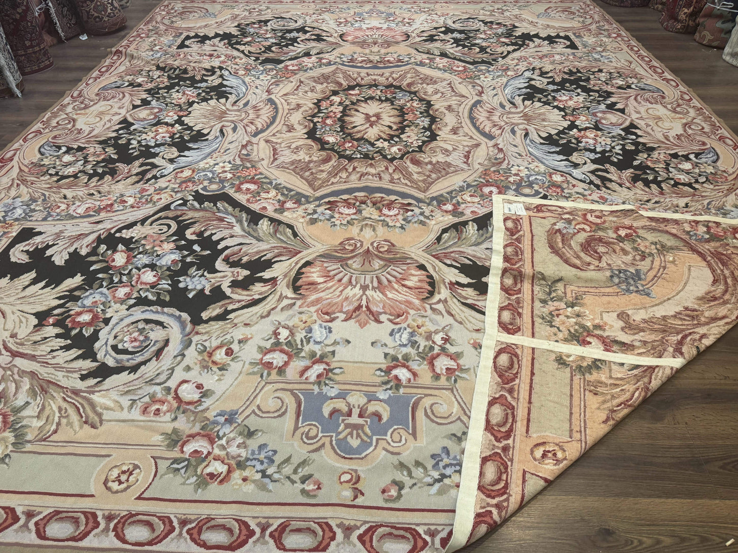 Wonderful Needlepoint Rug 10x14, Large Aubusson Carpet, Floral, Elegant, European Design - Nuvé