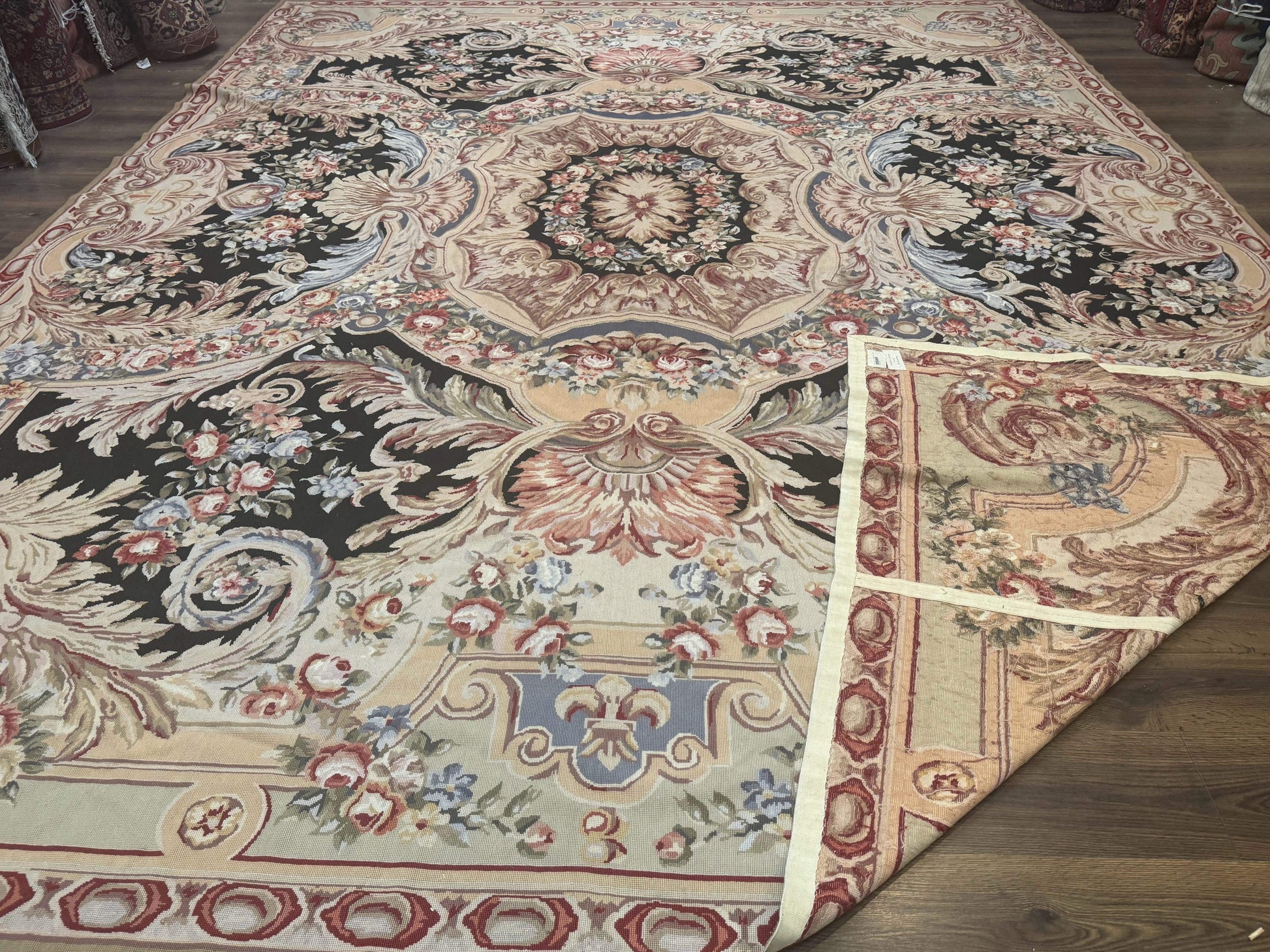 Wonderful Needlepoint Rug 10x14, Large Aubusson Carpet, Floral, Elegant, European Design - Nuvé