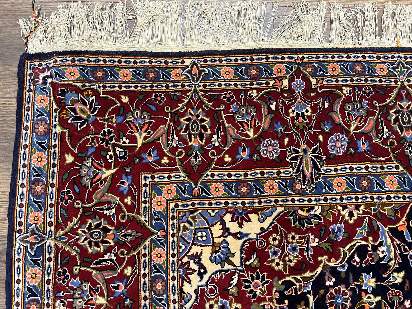 Dark Blue Persian Rug 5x8, Kork Wool Semi Antique Kashan Carpet, Very Fine Lachak Toranj Rug, Hand Knotted Floral Medallion Rug, 5 x 8 Oriental Rug - Nuvé