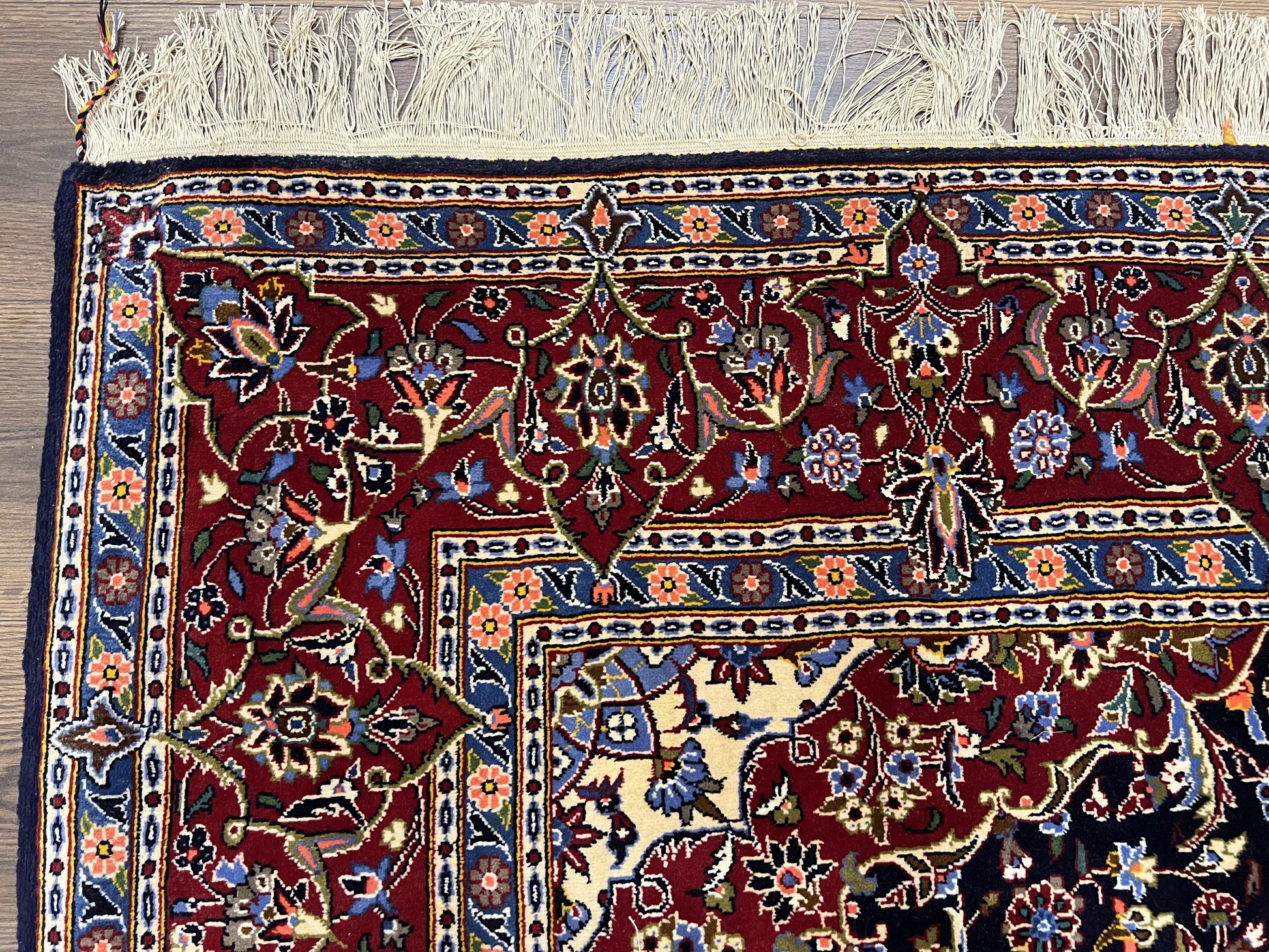Dark Blue Persian Rug 5x8, Kork Wool Semi Antique Kashan Carpet, Very Fine Lachak Toranj Rug, Hand Knotted Floral Medallion Rug, 5 x 8 Oriental Rug - Nuvé