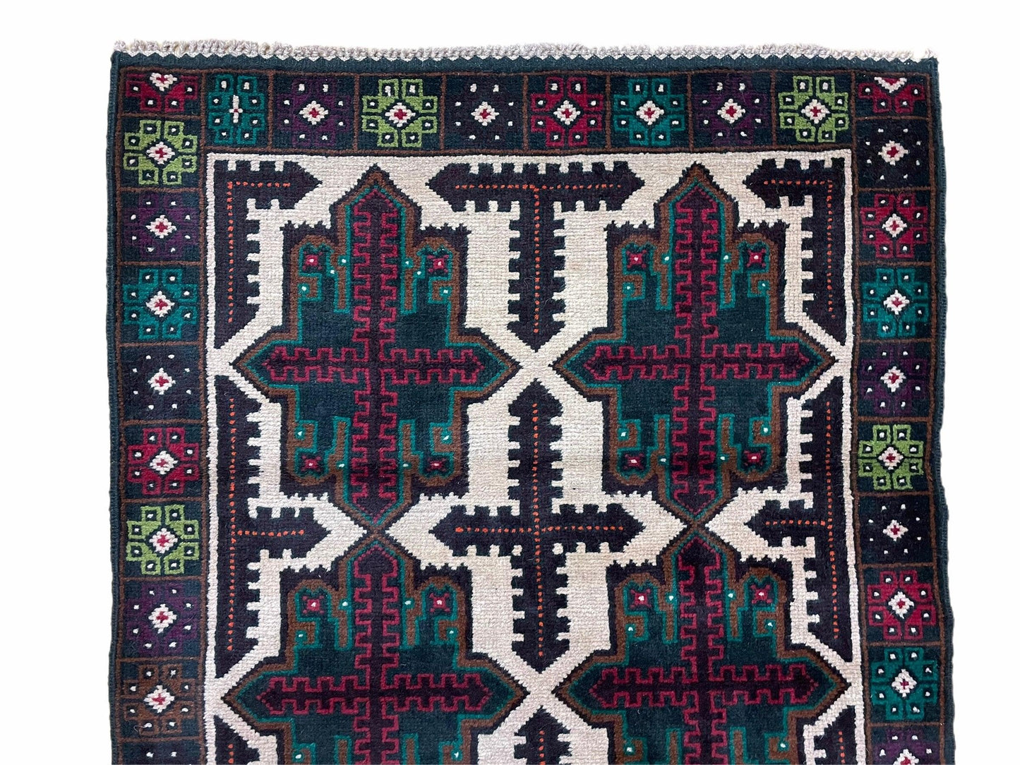 3 X 4.4 Vintage Handmade Tribal Wool Rug Balouchi Rug Afghan Rug Red Beige Green - Nuvé