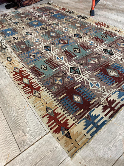 Reyhanli Anatolian 19th C Antique One Of A Kind Kilim Rug 5’ x 8’3” - Nuvé