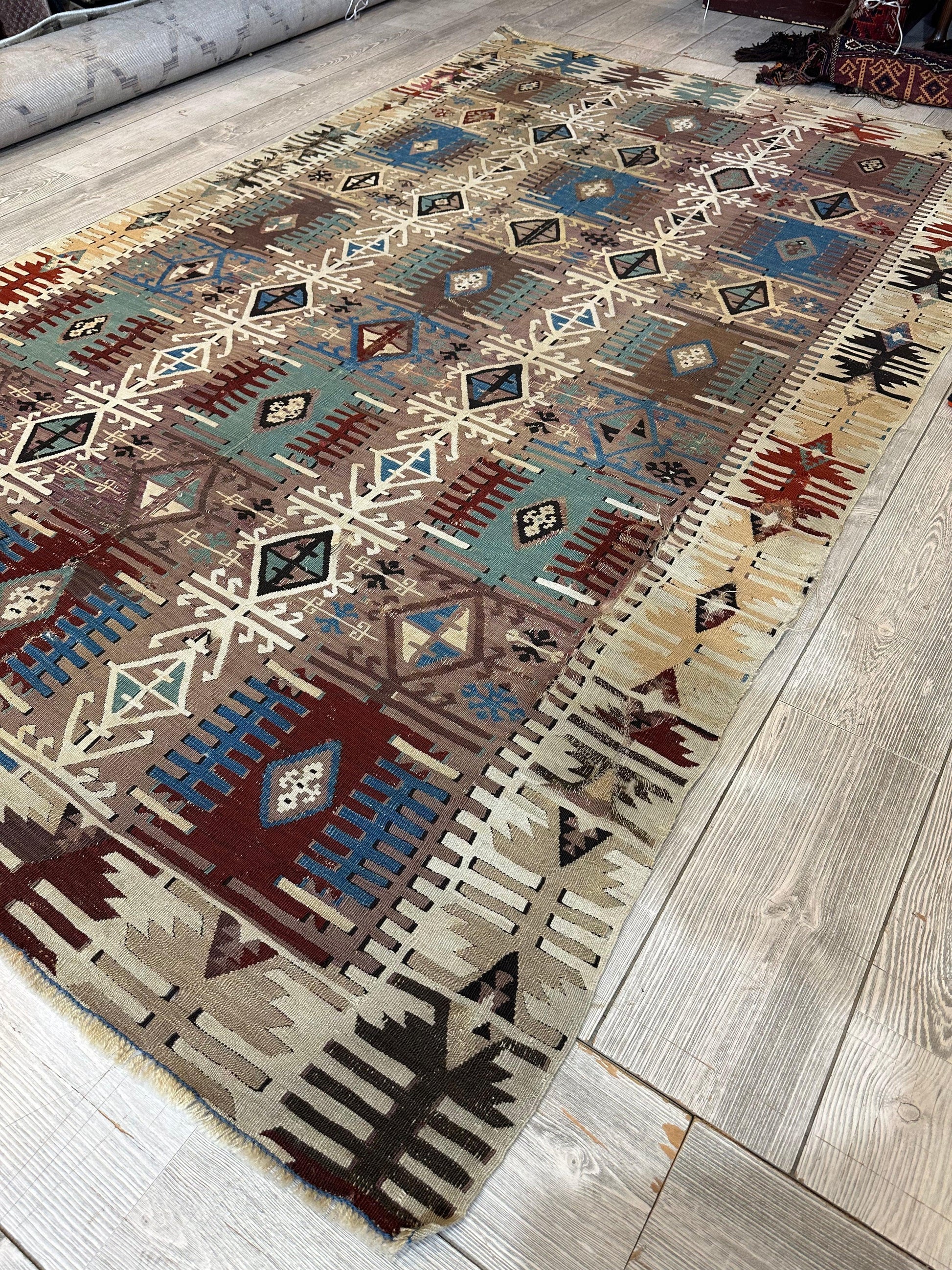 Reyhanli Anatolian 19th C Antique One Of A Kind Kilim Rug 5’ x 8’3” - Nuvé