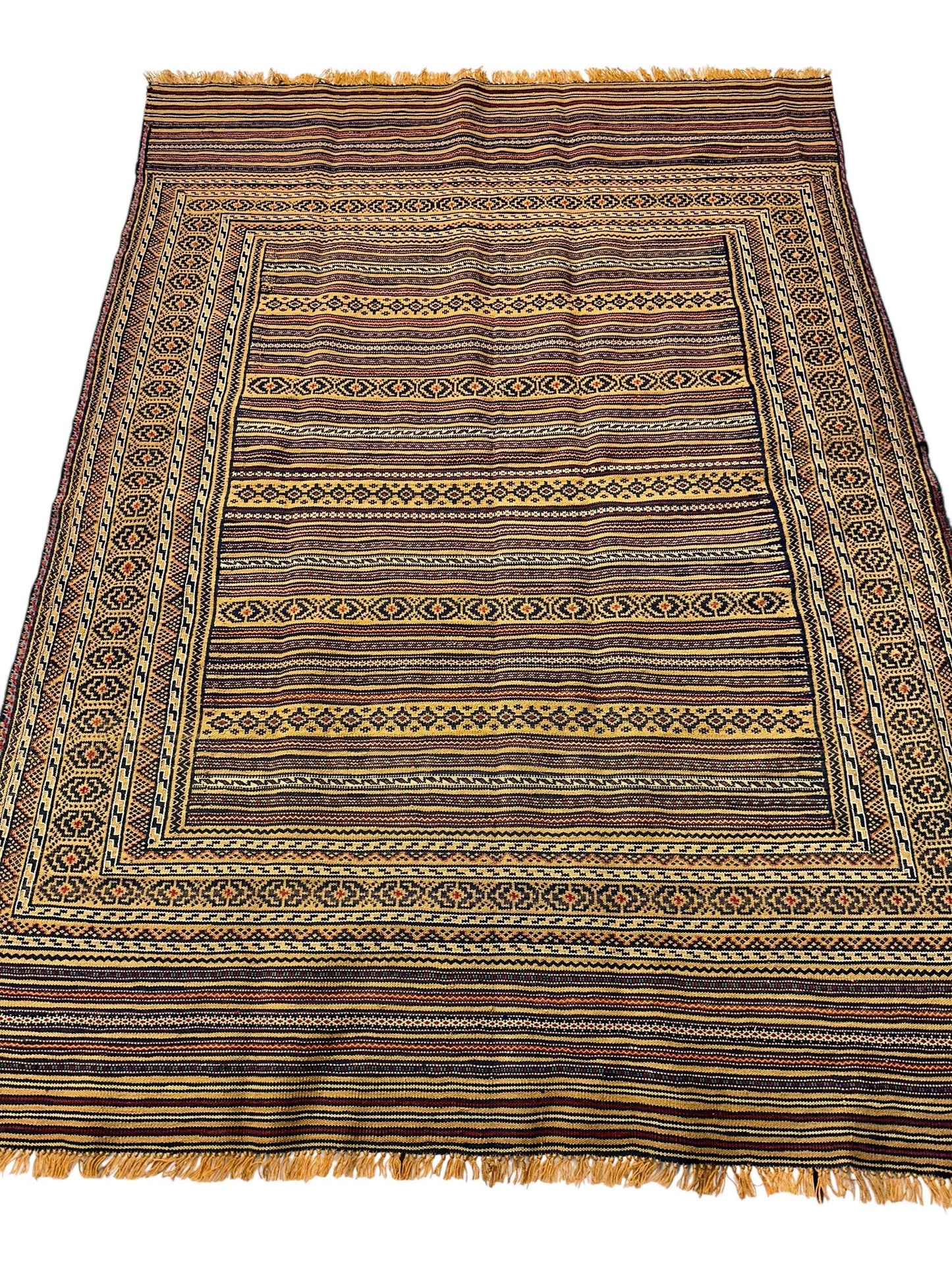 Hand-Woven Afghani Maliki Wool Kilim Rug - 4'5" x 6' - Nuvé