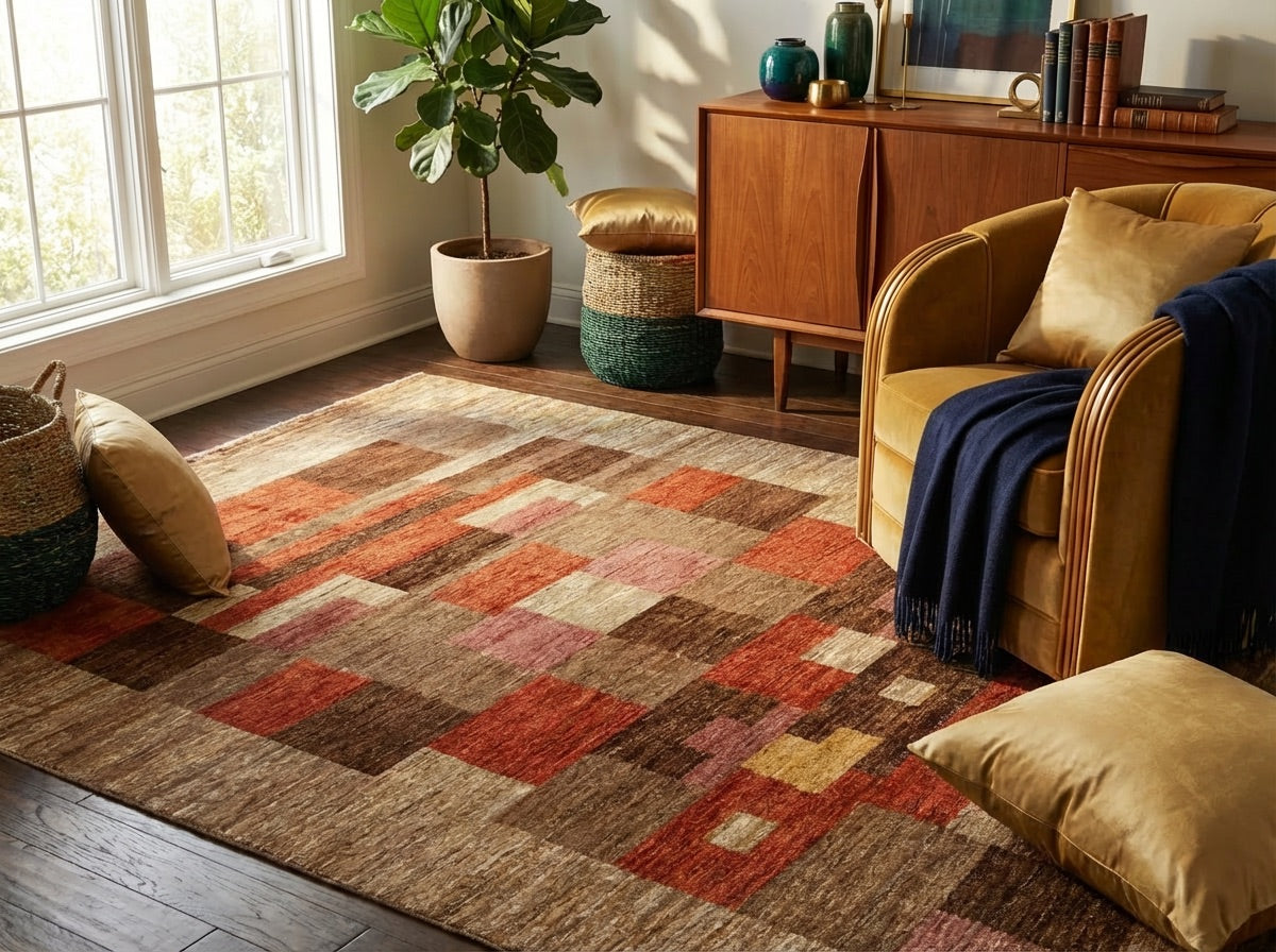 Contemporary Block Gabbeh (7'10"x10'02") multicolor/camel