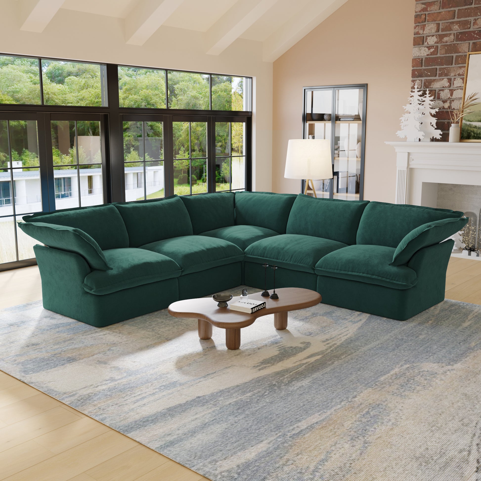 Sabi Modular Boucle Cloud Sofa- Green - 5-Seater Corner Sectional (V-Shaped) - Nuvé