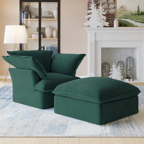 Sabi Modular Boucle Cloud Sofa - Green - Single Seater Sofa with Ottoman - Nuvé
