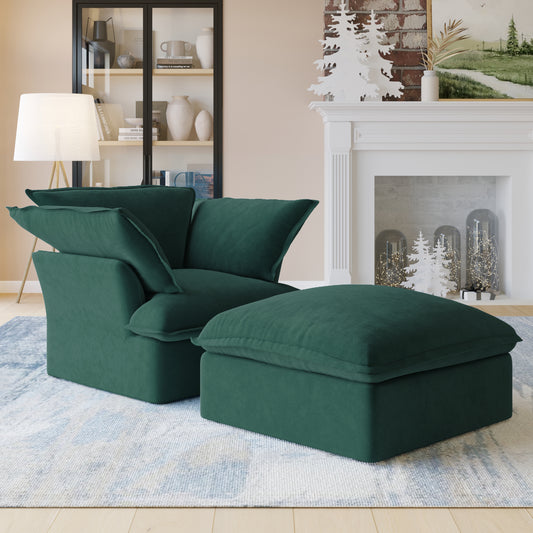 Sabi Modular Boucle Cloud Sofa - Green - Single Seater Sofa with Ottoman - Nuvé