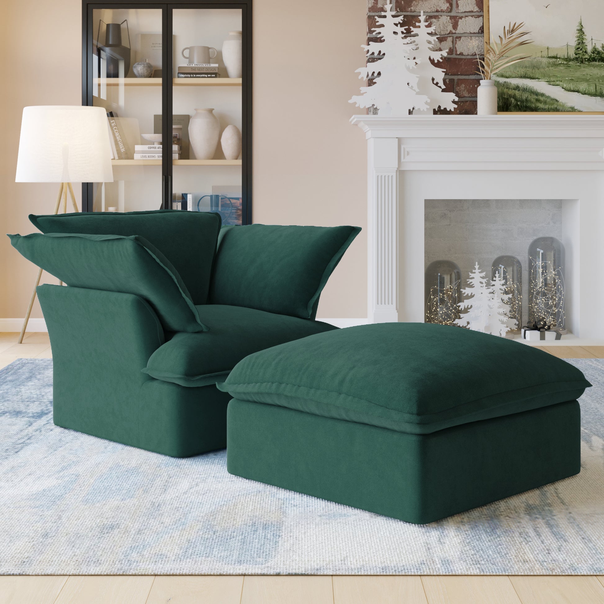 Sabi Modular Boucle Cloud Sofa - Green - Single Ottoman - Nuvé