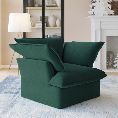 Sabi Modular Boucle Cloud Sofa - Green - Single Seater Sofa with Ottoman - Nuvé