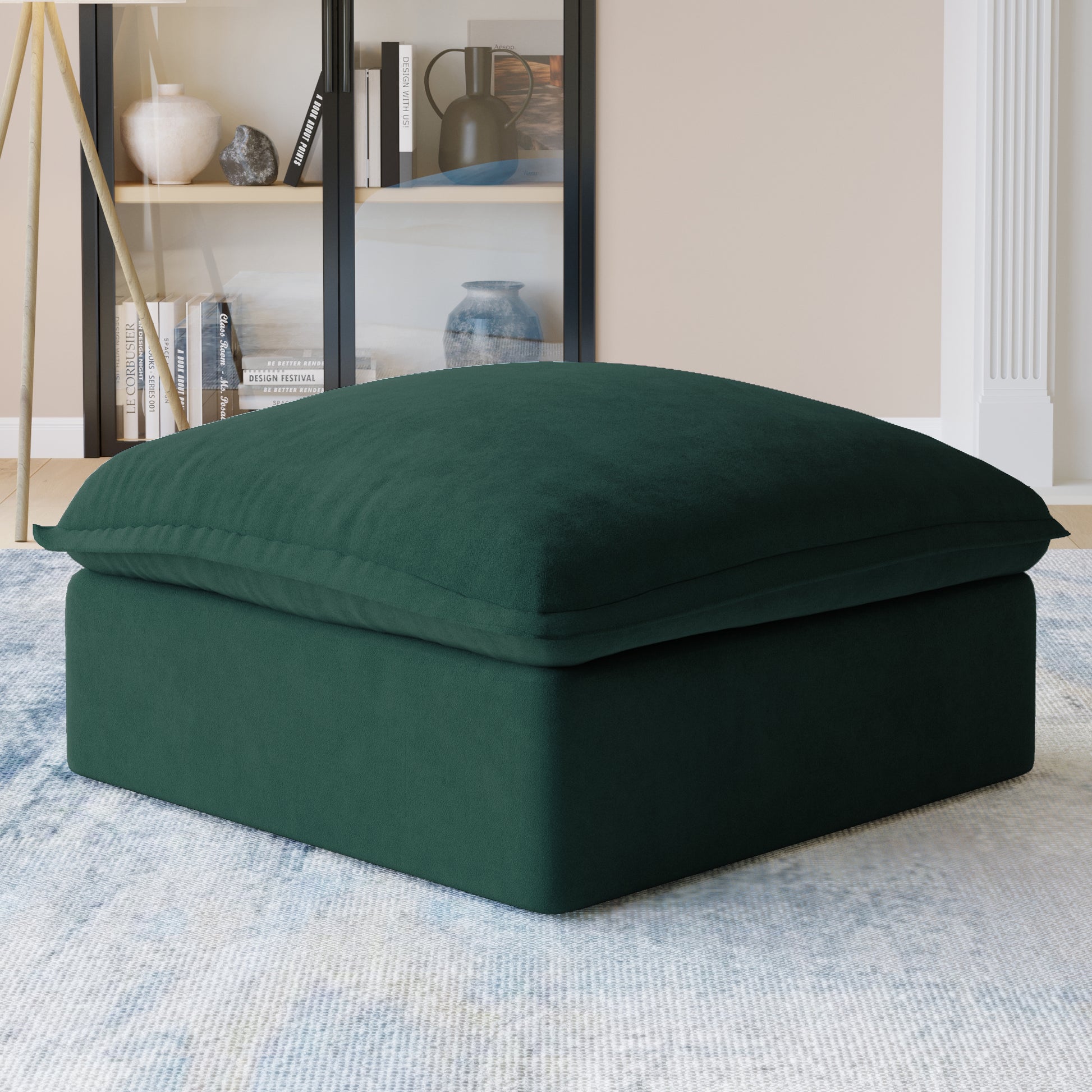 Sabi Modular Boucle Cloud Sofa - Green - Single Seater Sofa with Ottoman - Nuvé