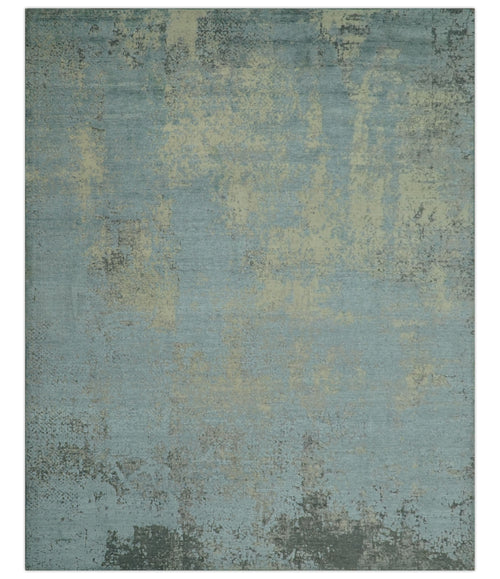 Abstract Design Blue, Beige And Gray 8x10 Hand Knotted Wool and Bamboo Silk Rug - Nuvé