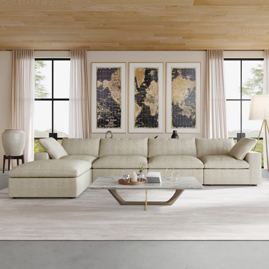 Nuvé® Solace Modular Bouclé Cloud Sofa - Khaki - 4-Seater Sectional Sofa with Ottoman - Nuvé