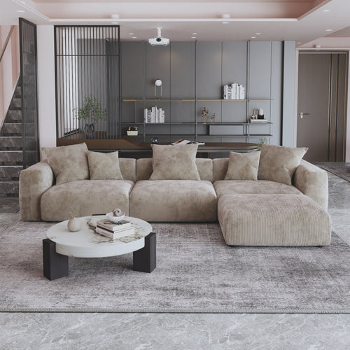 Kanso Corduroy Modular Bouclé Cloud Couch - Brown - 3-Seater Sectional Sofa with Ottoman - Nuvé
