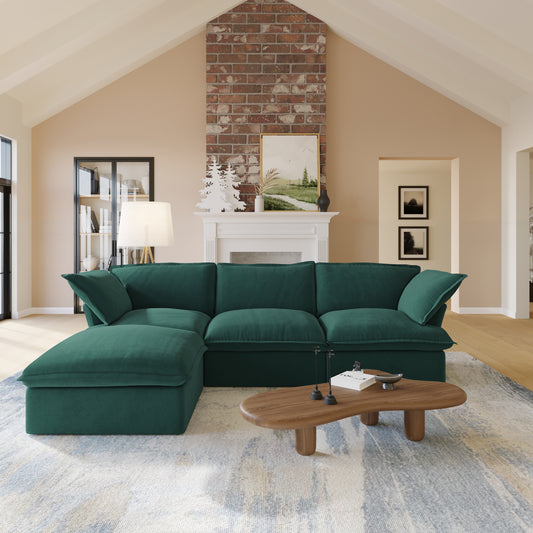 Sabi Modular Boucle Cloud Sofa - Green - 3-Seater Sectional Sofa with Ottoman - Nuvé