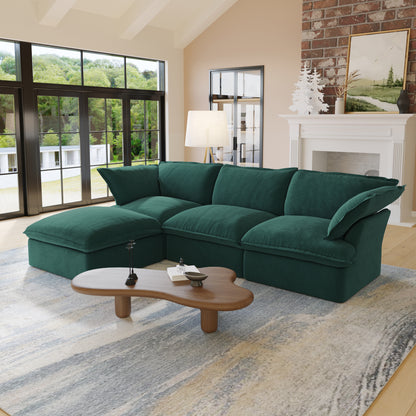 Sabi Modular Boucle Cloud Sofa - Green - 3-Seater Sectional Sofa with Ottoman - Nuvé