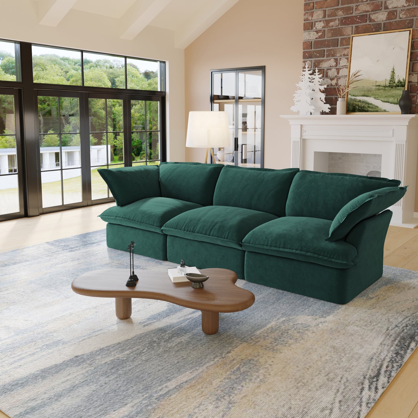 Sabi Modular Boucle Cloud Sofa - Green - 3-Seater Sofa - Nuvé