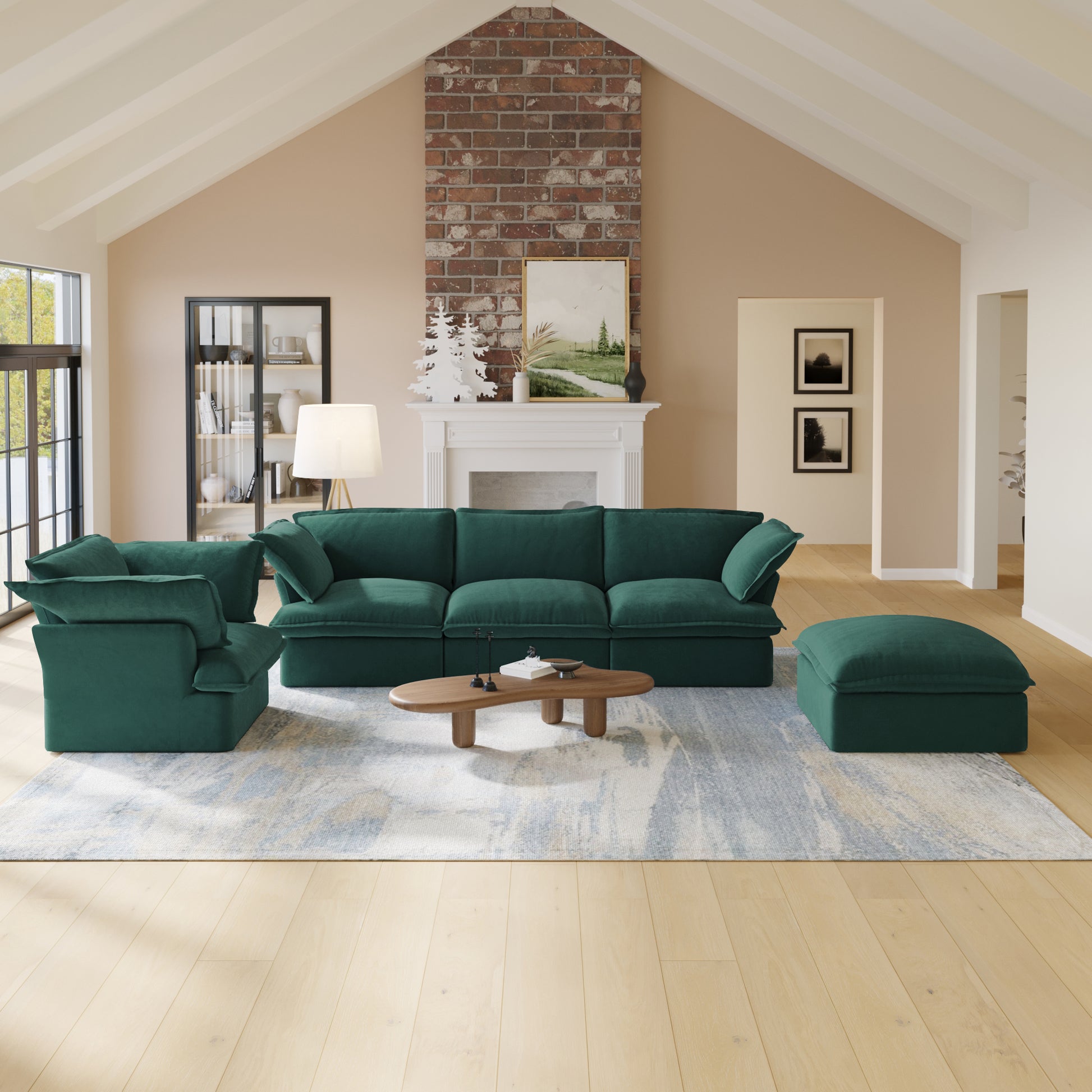 Sabi Modular Boucle Cloud Sofa - Green - 4-Seater Sectional Sofa with Ottoman - Nuvé