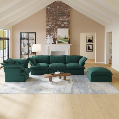 Sabi Modular Boucle Cloud Sofa - Green - 4-Seater Sectional Sofa with Ottoman - Nuvé