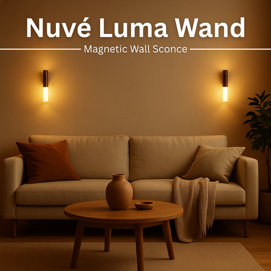 Nuvé® Luma Wand skincare device with sleek design and control buttons, ready for facial treatment and skincare routines.