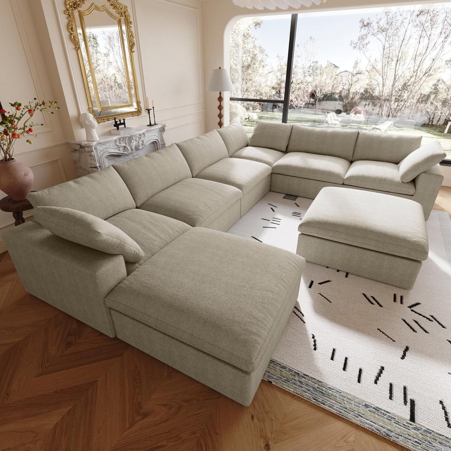 Nuvé® Solace Modular Bouclé Cloud Sofa - Khaki - 7-Seater Corner Chaise - Nuvé