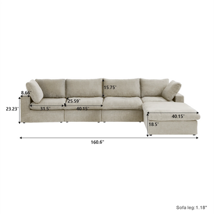 Nuvé® Solace Modular Bouclé Cloud Sofa - Khaki - 4-Seater Sectional Sofa with Ottoman - Nuvé