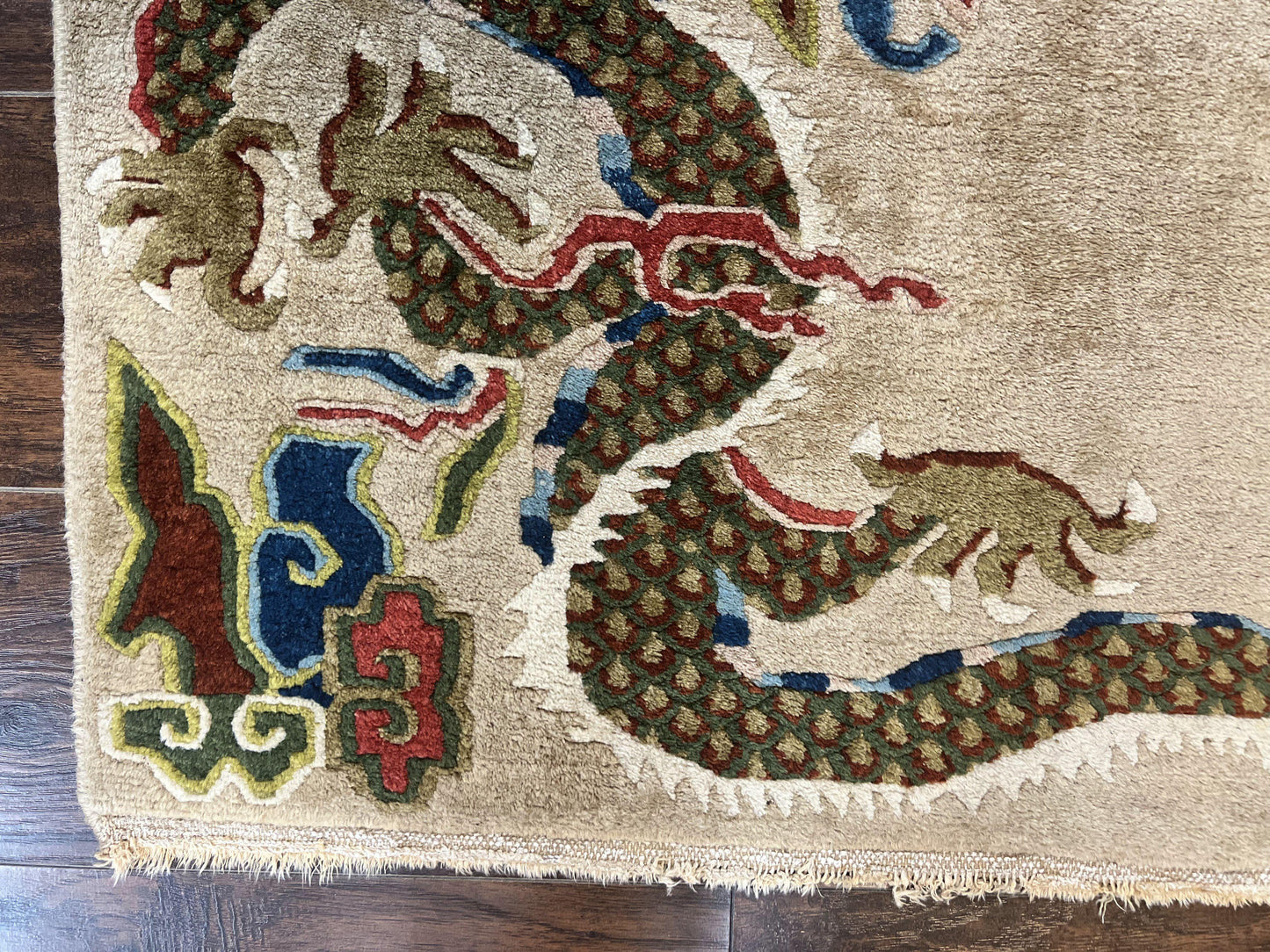 Antique Chinese Peking Rug 3 x 5.6, Dragon Motifs, Handmade Wool Asian Oriental Carpet - Nuvé