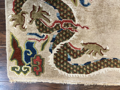 Antique Chinese Peking Rug 3 x 5.6, Dragon Motifs, Handmade Wool Asian Oriental Carpet - Nuvé