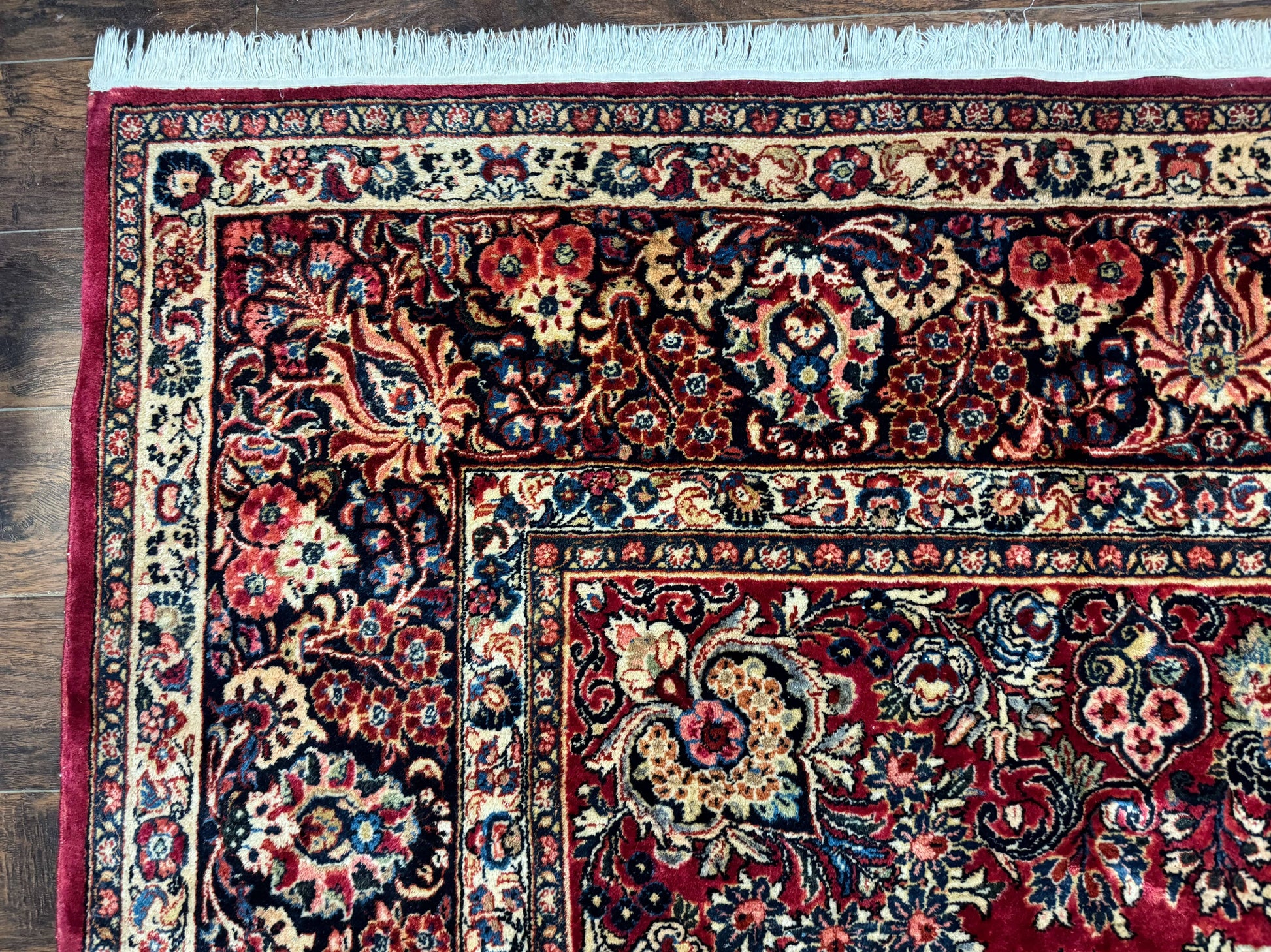 Persian Sarouk Rug 10x10, Square Persian Carpet, Red, Floral, Antique - Nuvé