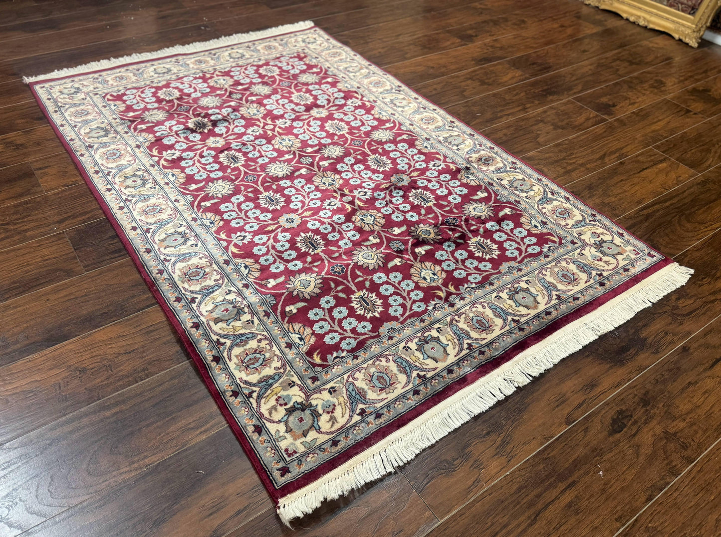 Pak Persian Rug 4x6, Floral Allover, Vintage Wool Carpet, Plum and Ivory - Nuvé
