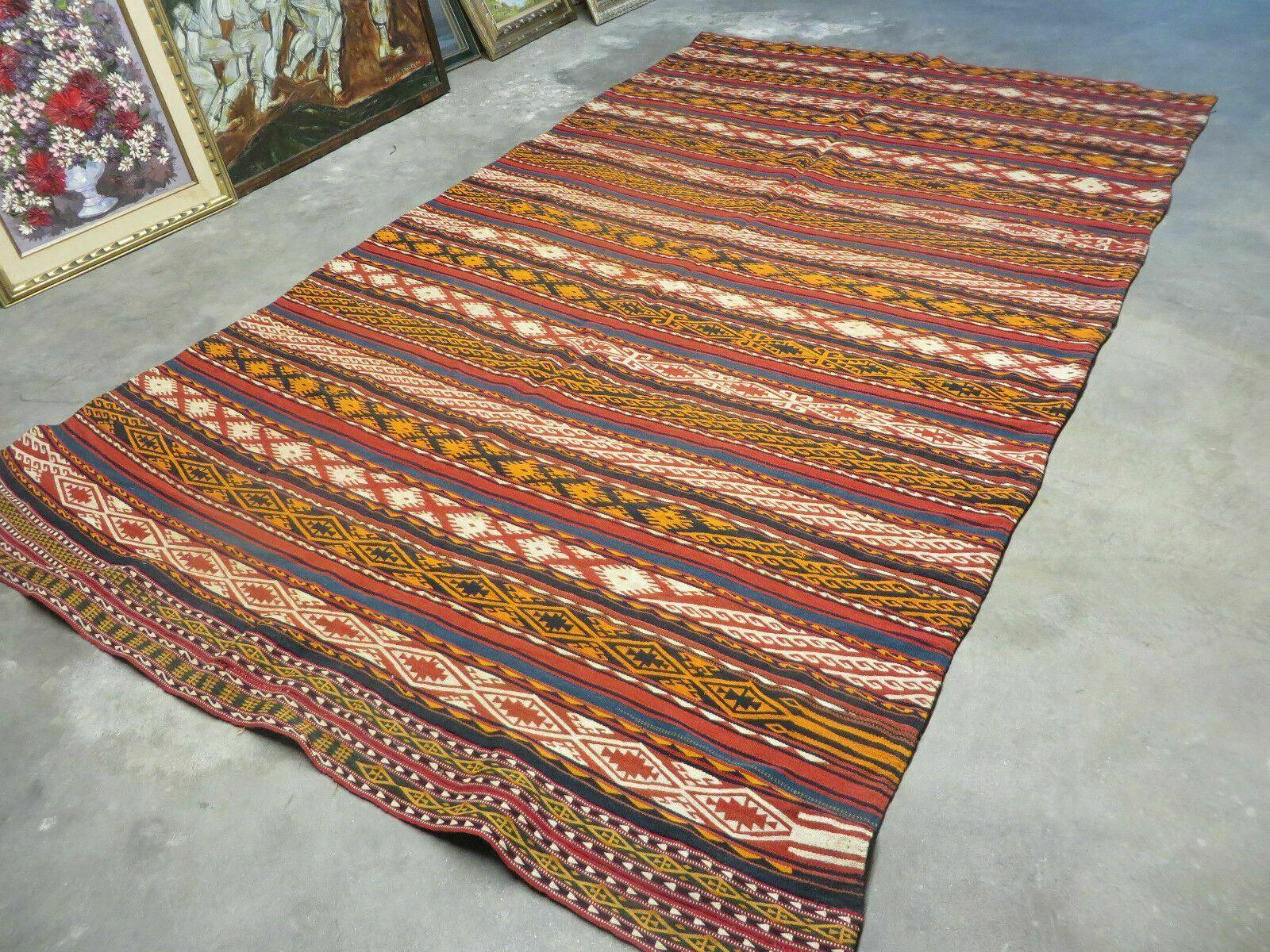 6' X 10' Antique 1930 Turkish Jajim Kilim Handmade Flat Weave Wool Rug Veg Dye - Nuvé