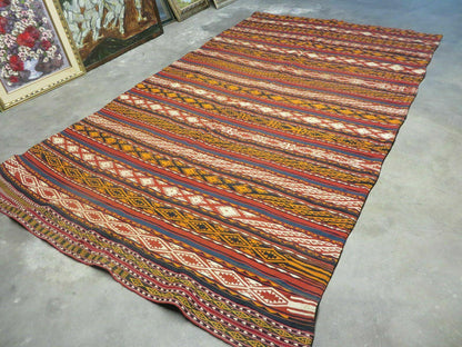 6' X 10' Antique 1930 Turkish Jajim Kilim Handmade Flat Weave Wool Rug Veg Dye - Nuvé